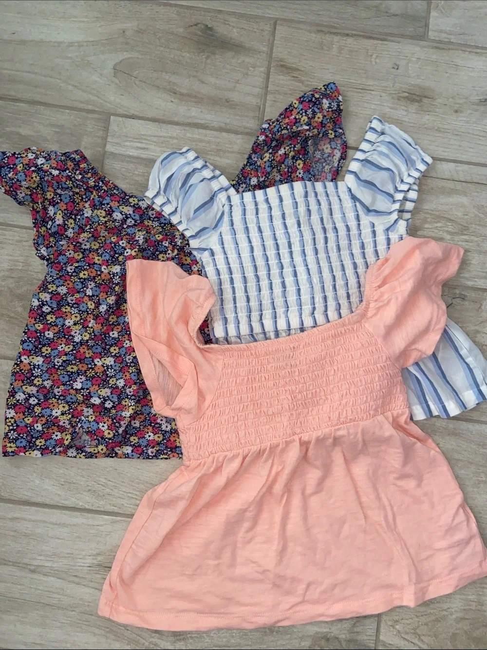 GAP Girls Kids Small Floral, Blue Stripes Peplum Cap Sleeve Tops Peach Pink